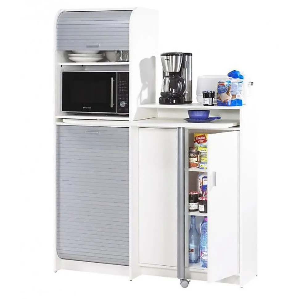 Buffet et Table de Cuisine Pivotante Blanc Alu 9 Niches - L 80 x l 80 x H 105.1 cm