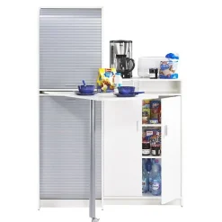 Buffet et Table de Cuisine Pivotante Blanc Alu 9 Niches - L 80 x l 80 x H 105.1 cm