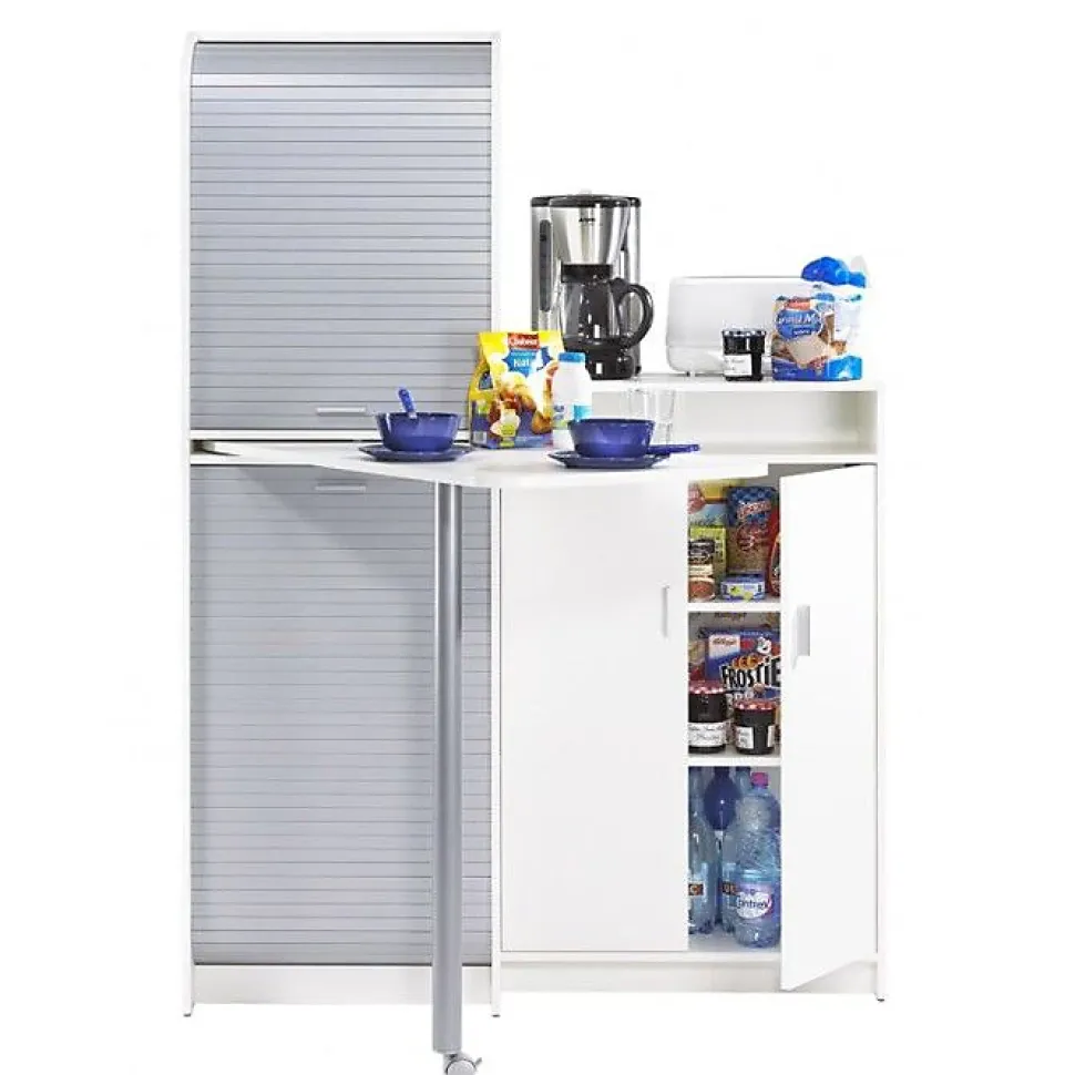 Buffet et Table de Cuisine Pivotante Blanc Alu 9 Niches - L 80 x l 80 x H 105.1 cm