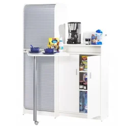Buffet et Table de Cuisine Pivotante Blanc Alu 9 Niches - L 80 x l 80 x H 105.1 cm