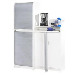 Buffet et Table de Cuisine Pivotante Blanc Alu 9 Niches - L 80 x l 80 x H 105.1 cm