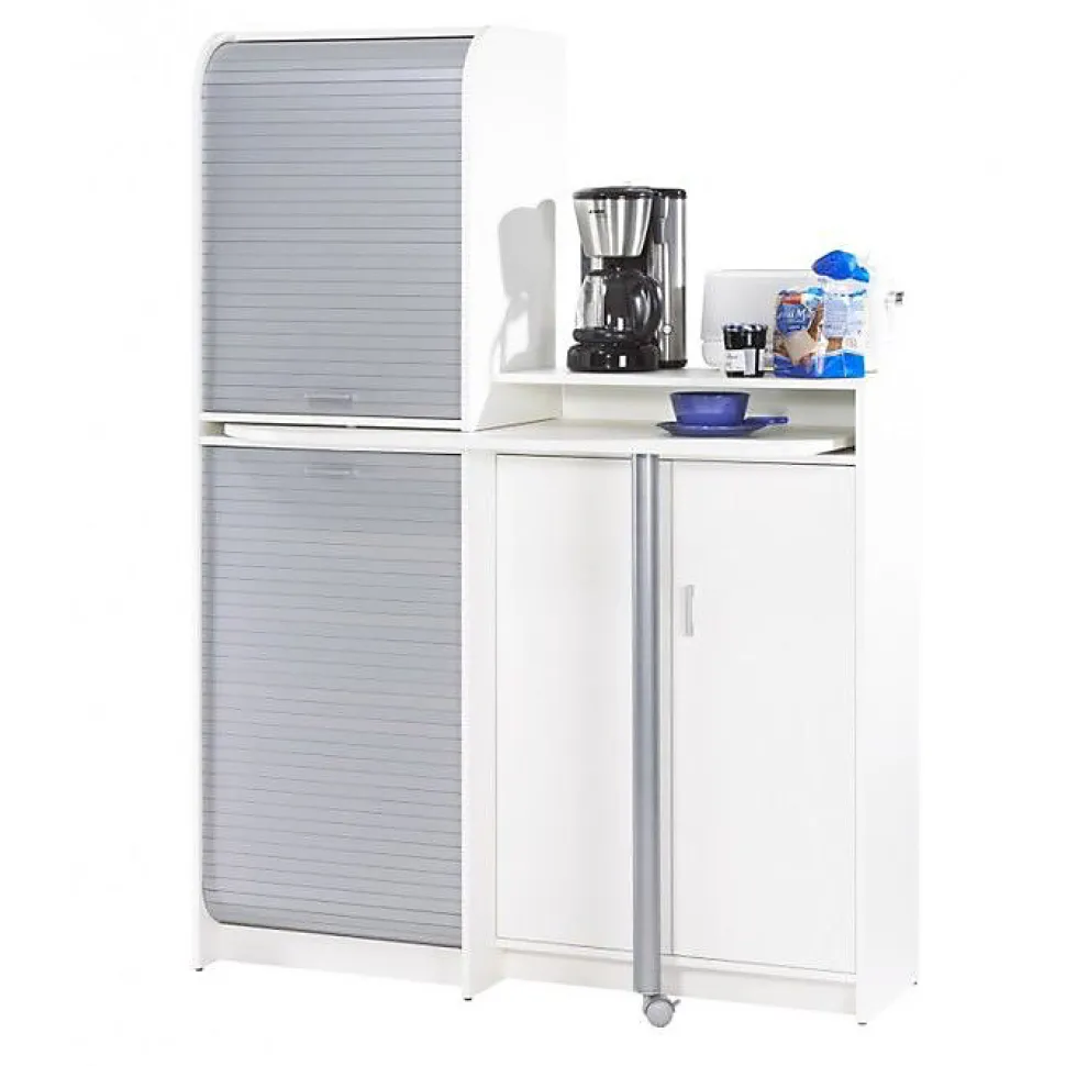 Buffet et Table de Cuisine Pivotante Blanc Alu 9 Niches - L 80 x l 80 x H 105.1 cm