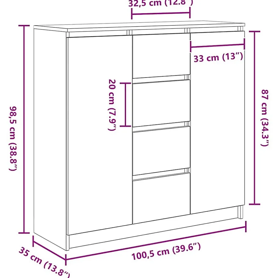 Buffet et tiroirs chêne sonoma 100,5x35x98,5 cm bois ingénierie vidaXL