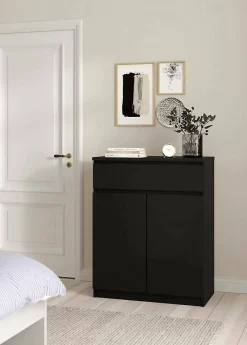 Buffet Genziana, Buffet du salon, Commode de salon, Garde-manger de cuisine, 80x40 h100 cm, Noir