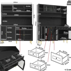 Buffet Haut - Armoire de Rangement avec LED et Étagères Réglables - avec Tiroirs et Porte-Bouteilles - en MDF - Noir