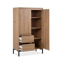 Buffet Haut 2 Portes 2 Tiroirs et 2 Étagères H139 cm - PLOCK