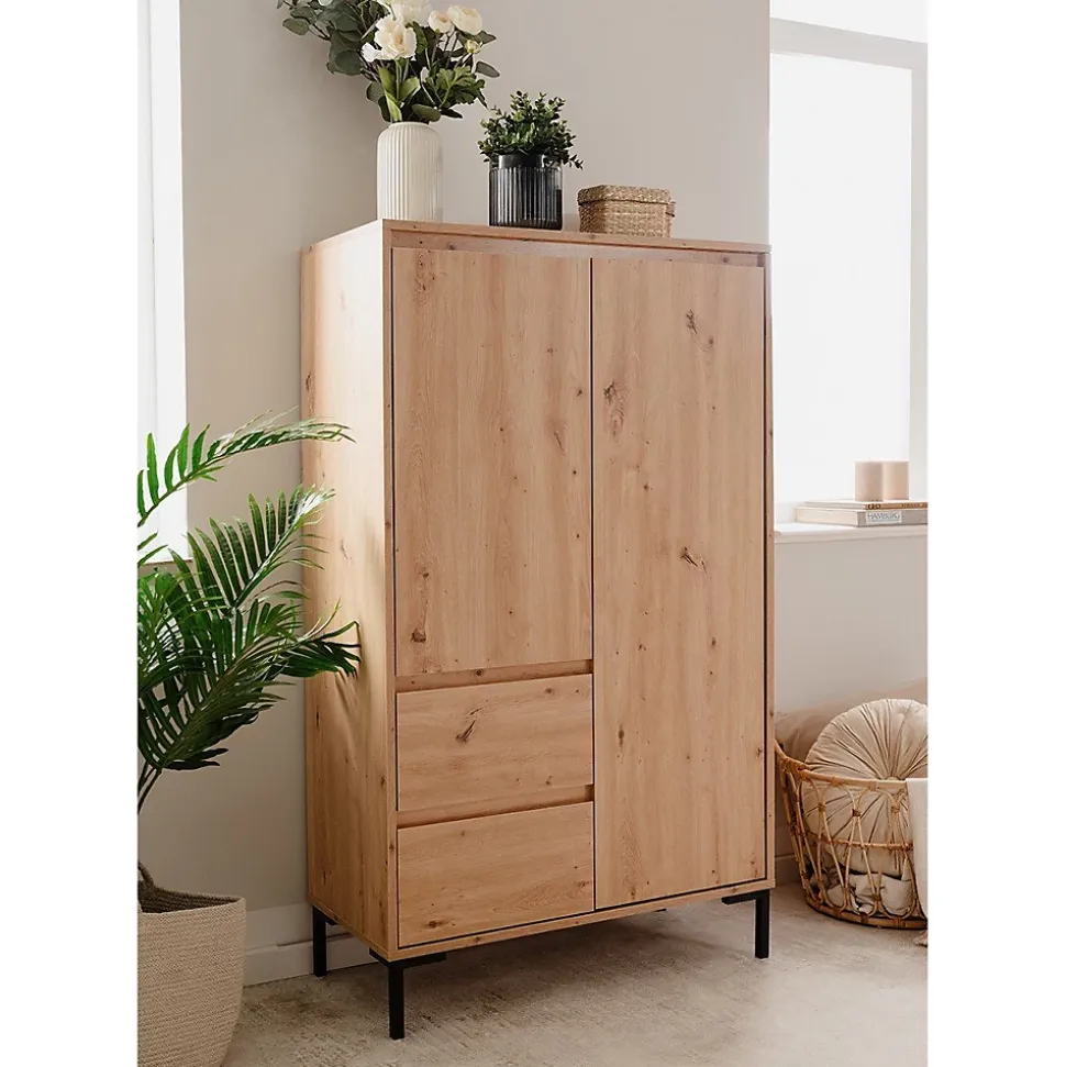 Buffet Haut 2 Portes 2 Tiroirs et 2 Étagères H139 cm - PLOCK