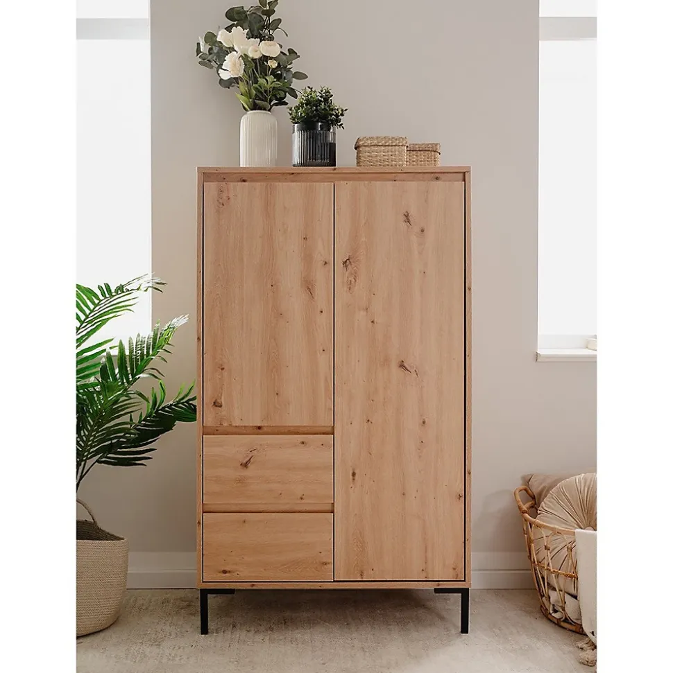 Buffet Haut 2 Portes 2 Tiroirs et 2 Étagères H139 cm - PLOCK