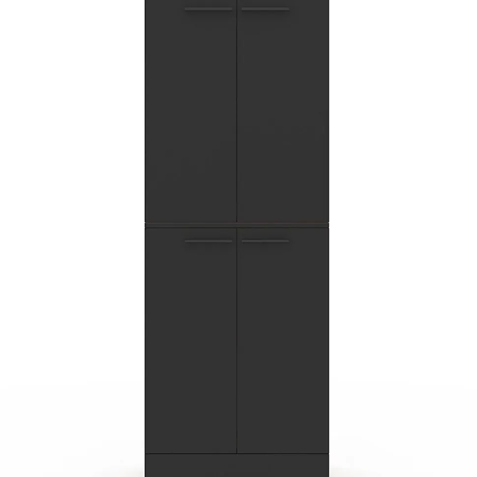 Buffet haut armoire de cuisine H.160 cm ALTO 4 portes avec rangements façon hêtre et noir