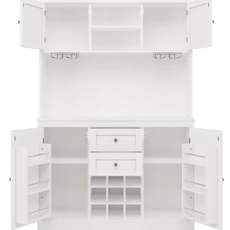 Buffet Haut avec 4 Portes et 2 Tiroirs, Range-Bouteilles et Étagères Réglables, MDF - Blanc - 106x40x179,5 cm