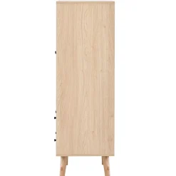 Buffet Haut avec 2 Portes en Rotin et 2 Tiroirs - 4 Compartiments Fixes - MDF - 60 x 40 x 120 cm - Naturel