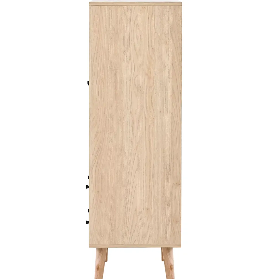 Buffet Haut avec 2 Portes en Rotin et 2 Tiroirs - 4 Compartiments Fixes - MDF - 60 x 40 x 120 cm - Naturel