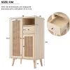 Buffet Haut avec 2 Portes en Rotin, 1 Tiroir et Niche ouverte - Structure MDF - 60 x 40 x 101 cm - Naturel
