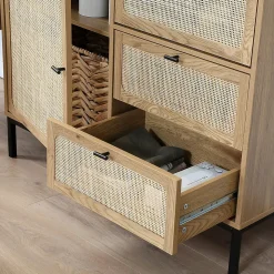 Buffet Haut avec Façades en Rotin Naturel - L100 x H120 cm - JAYA
