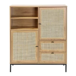 Buffet Haut avec Façades en Rotin Naturel - L100 x H120 cm - JAYA