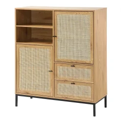 Buffet Haut avec Façades en Rotin Naturel - L100 x H120 cm - JAYA