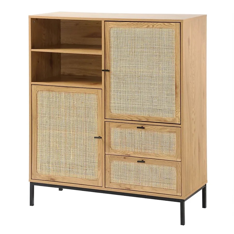 Buffet Haut avec Façades en Rotin Naturel - L100 x H120 cm - JAYA