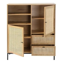 Buffet Haut avec Façades en Rotin Naturel - L100 x H120 cm - JAYA