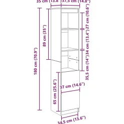 Buffet haut chêne noir 37,5x35x180 cm bois d'ingénierie vidaXL