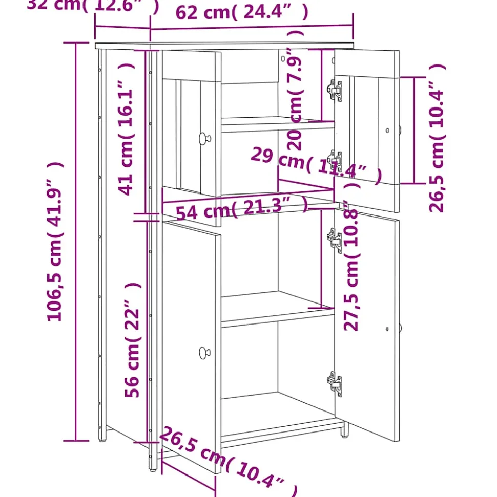 Buffet haut chêne sonoma 62x32x106,5 cm bois d'ingénierie vidaXL