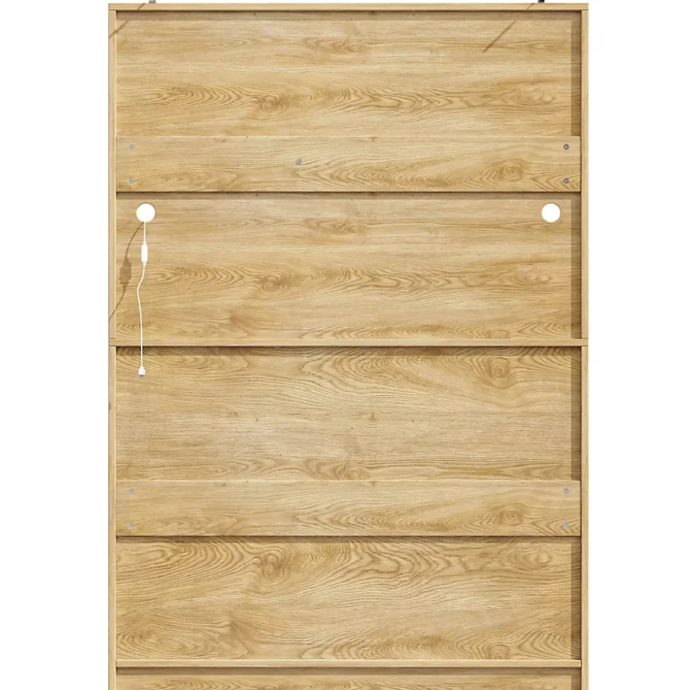 Buffet Haut de Cuisine - LED Intégré et Tiroirs de Rangement, Portes Fermées et Prise USB, Verre et MDF Naturel 120x40x180 cm