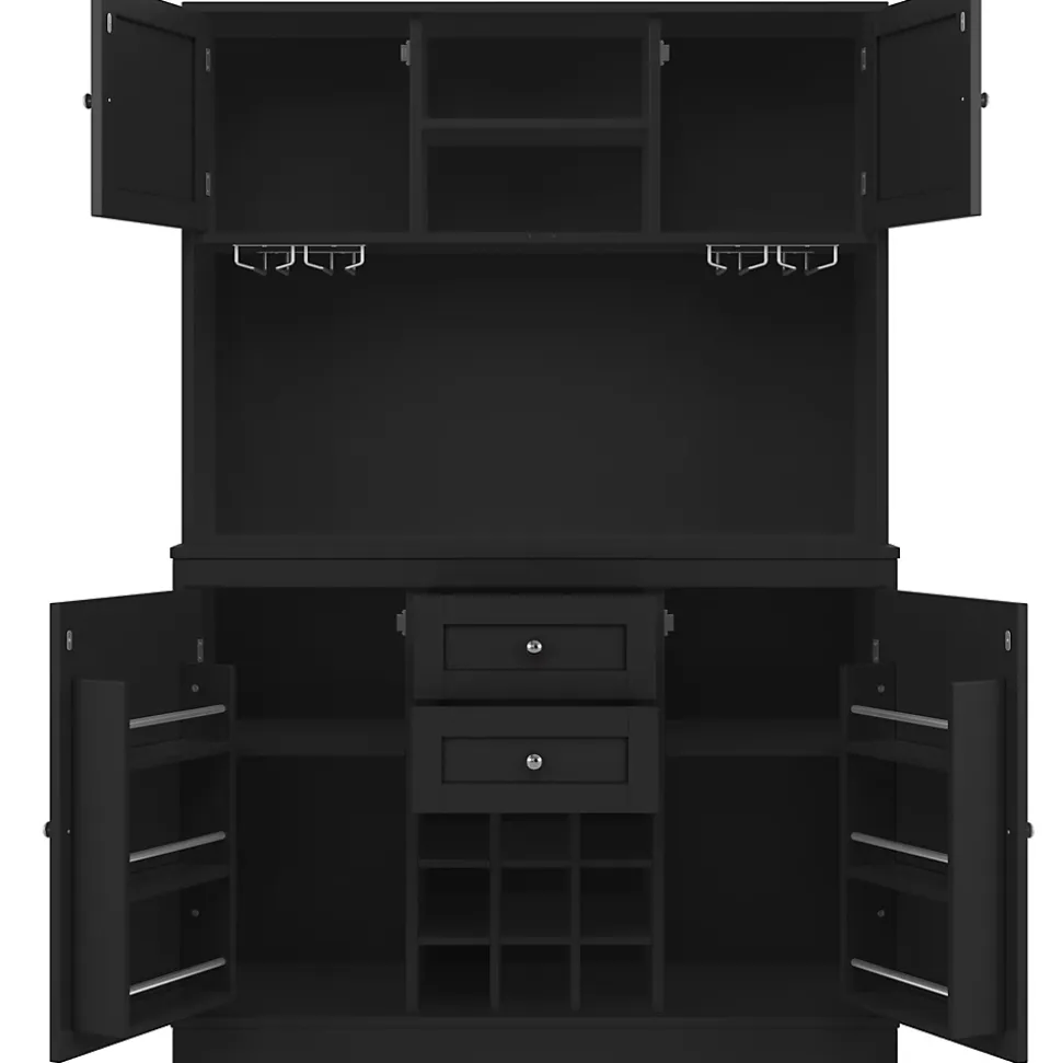 Buffet Haut et Vitrine 2 en 1 avec 4 Portes et 2 Tiroirs, Range-Bouteilles et Étagères Réglables - MDF Noir