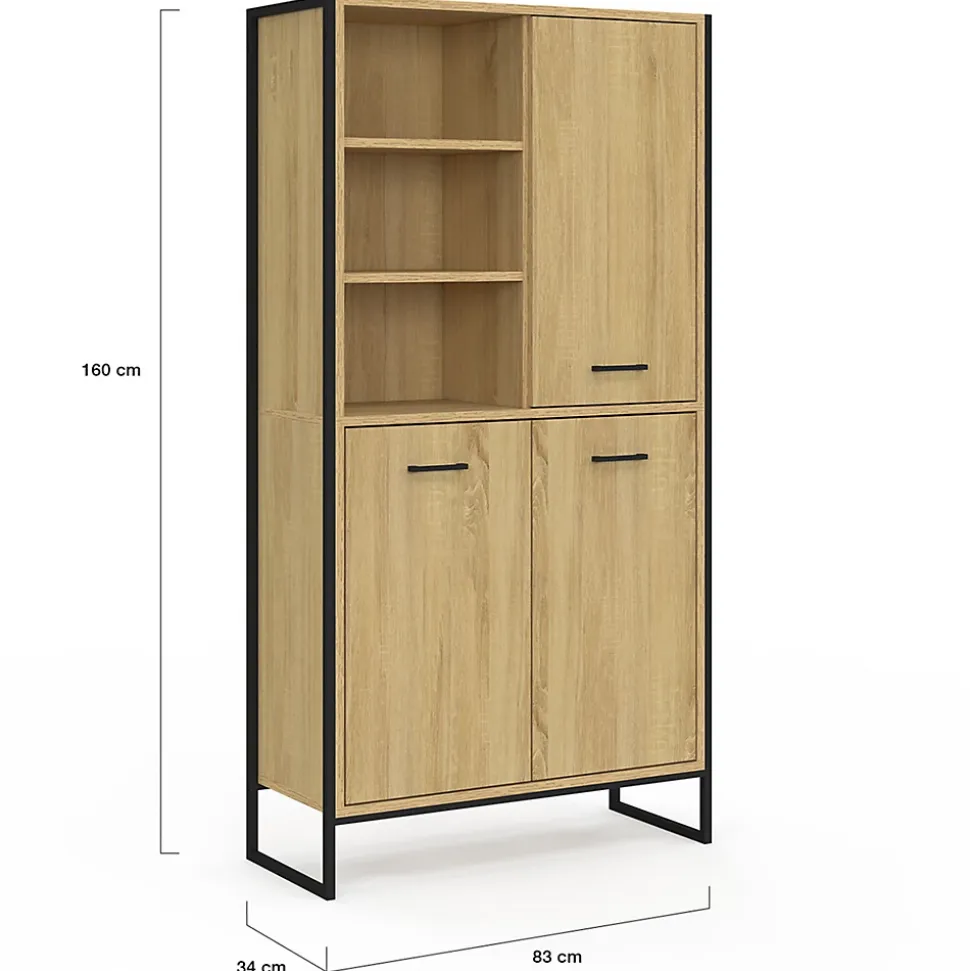 Buffet haut H. 160 cm DETROIT 3 portes design industriel