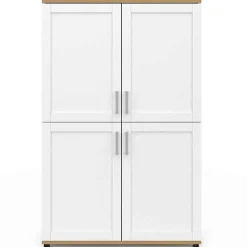 Buffet haut H. 125 cm VITO 4 portes blanc et bois