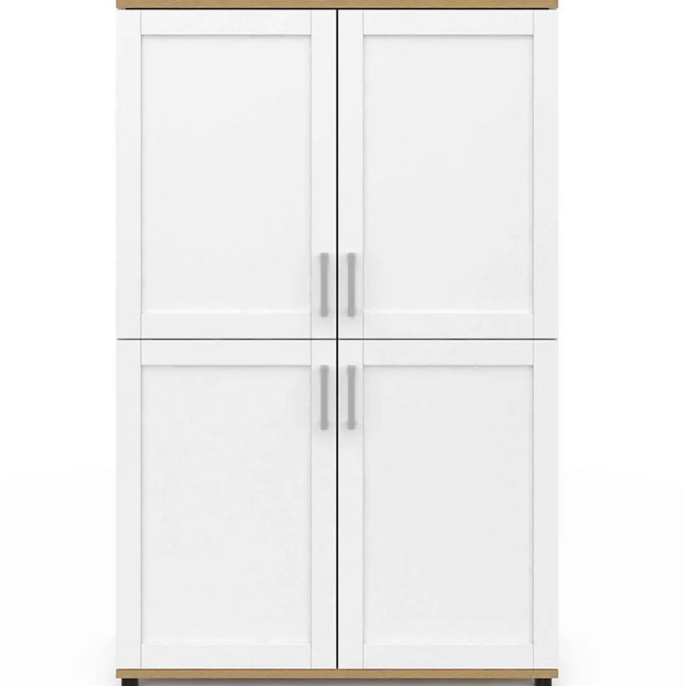 Buffet haut H. 125 cm VITO 4 portes blanc et bois