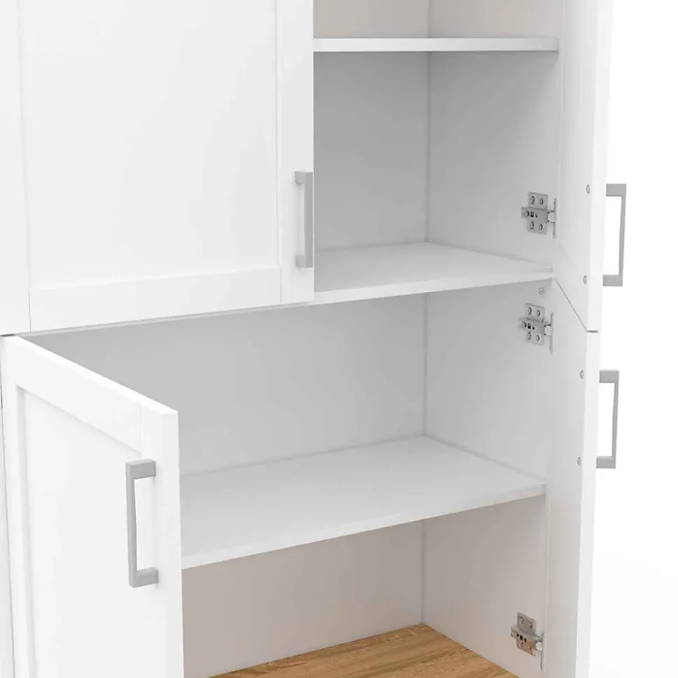 Buffet haut H. 125 cm VITO 4 portes blanc et bois