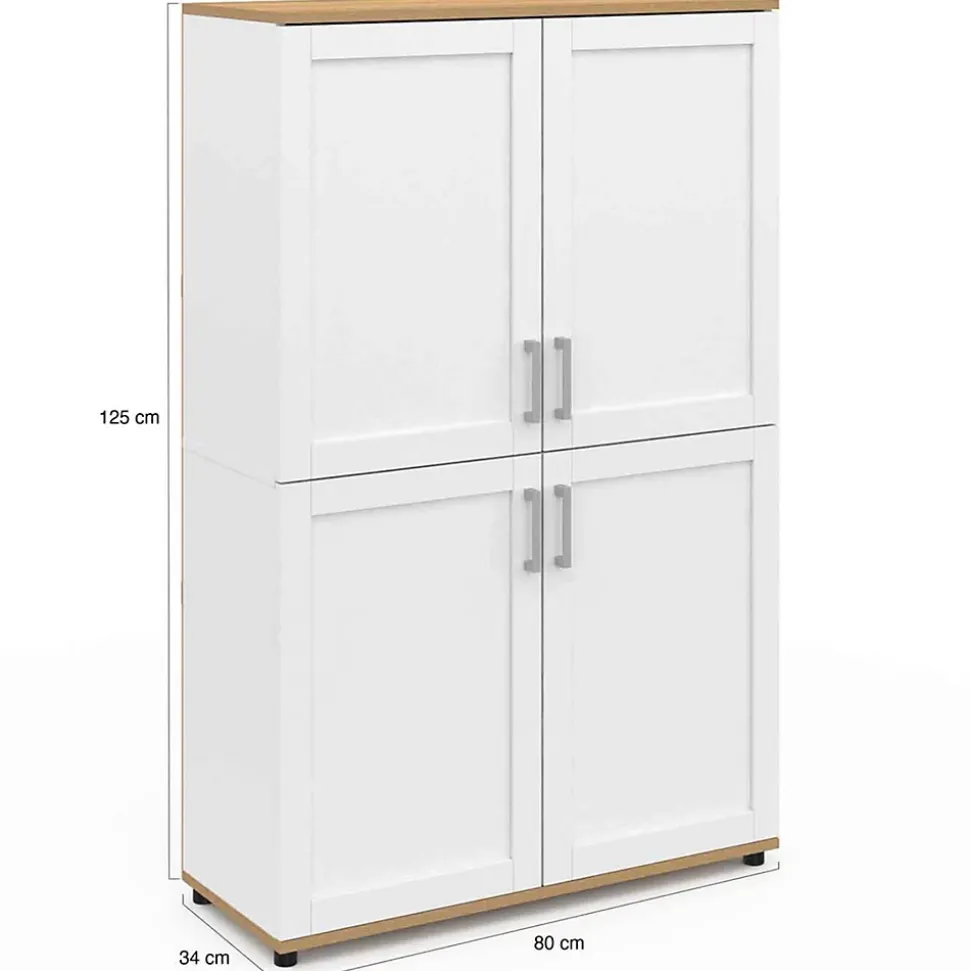 Buffet haut H. 125 cm VITO 4 portes blanc et bois