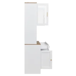 Buffet Haut Moderne avec 5 Portes, 1 Tiroir et 1 Niche, Bahut Salle à Manger Salon en MDF, 94,5x30x175,5 cm, Blanc et Bois