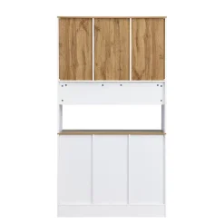 Buffet Haut Moderne avec 5 Portes, 1 Tiroir et 1 Niche, Bahut Salle à Manger Salon en MDF, 94,5x30x175,5 cm, Blanc et Bois