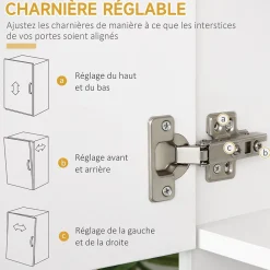Buffet haut multi-rangement - 6 portes, tiroir, grand plateau - dim. 101L x 39l x 180H cm - panneaux particules blanc gris