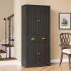 Buffet Haut Noir avec 4 Portes, 1 Tiroir et 6 Compartiments, 4 Étagères Réglables, MDF, 80x40x182 cm, Noir