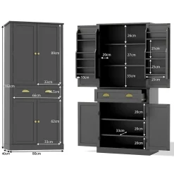 Buffet Haut Noir avec 4 Portes, 1 Tiroir et 6 Compartiments, 4 Étagères Réglables, MDF, 80x40x182 cm, Noir