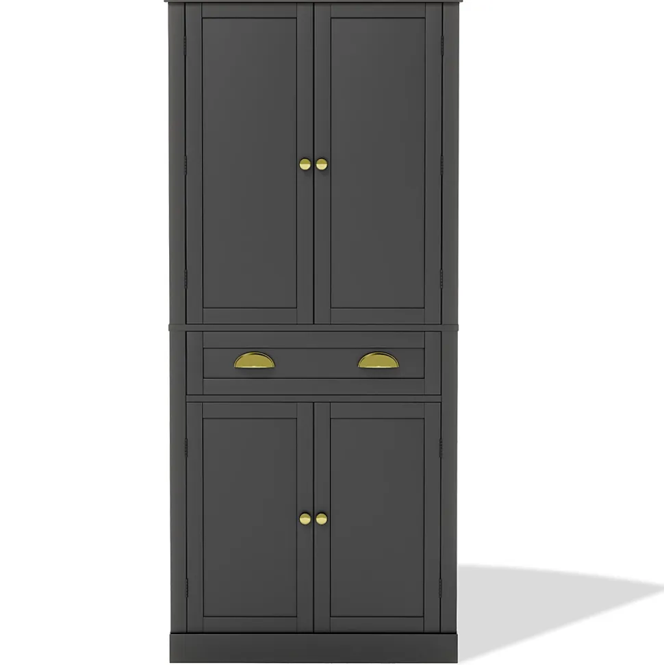 Buffet Haut Noir avec 4 Portes, 1 Tiroir et 6 Compartiments, 4 Étagères Réglables, MDF, 80x40x182 cm, Noir