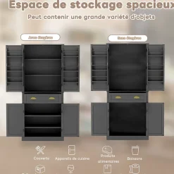 Buffet Haut Noir avec 4 Portes, 1 Tiroir et 6 Compartiments, 4 Étagères Réglables, MDF, 80x40x182 cm, Noir