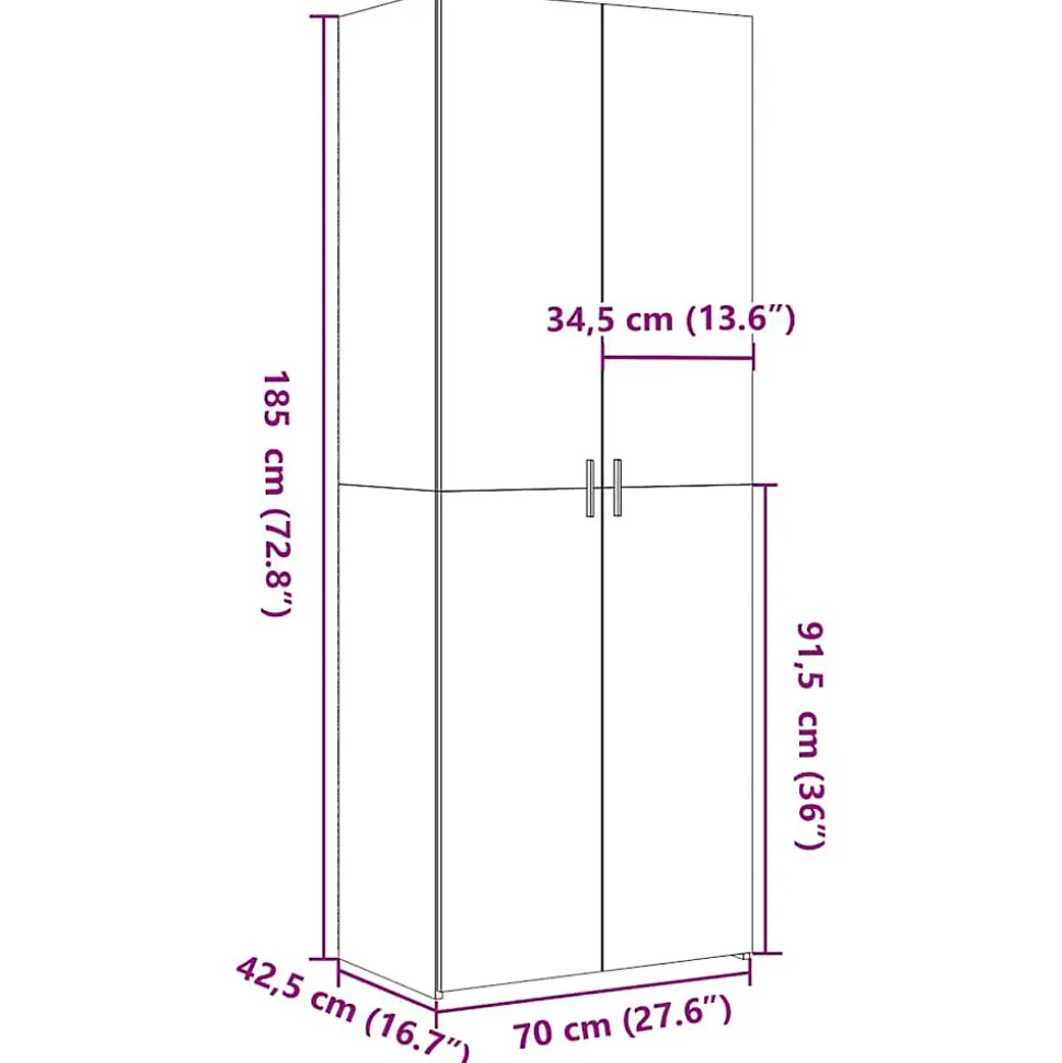 Buffet haut noir 70x42,5x185 cm bois d'ingénierie vidaXL