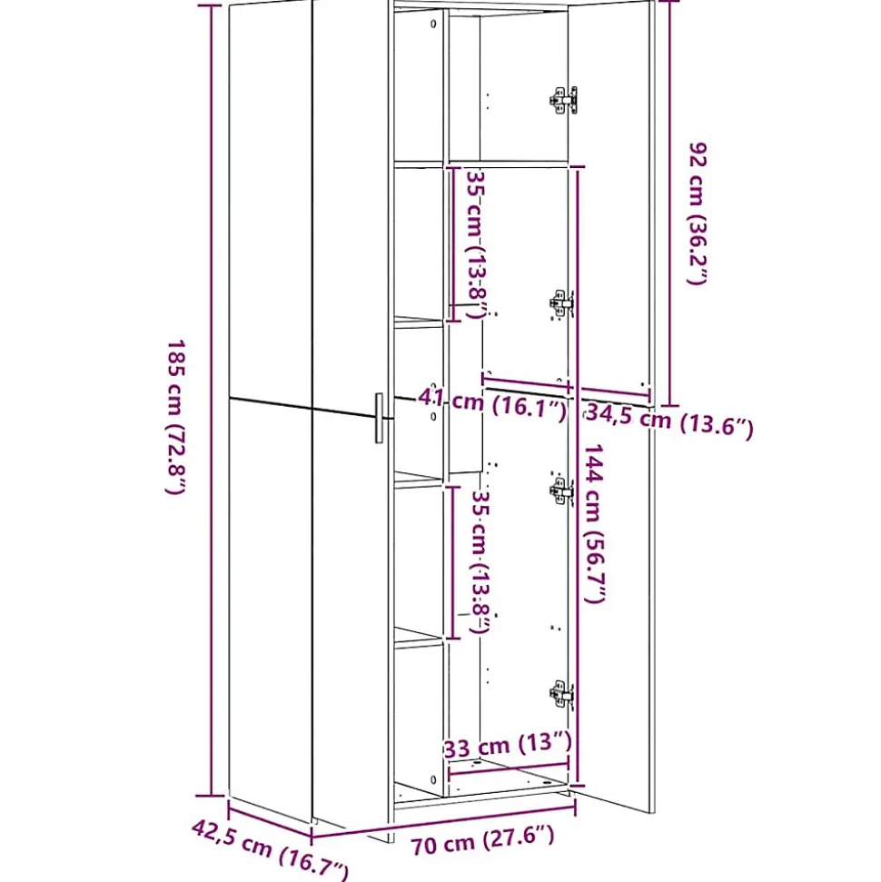 Buffet haut noir 70x42,5x185 cm bois d'ingénierie vidaXL