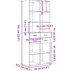 Buffet haut noir 70x42,5x185 cm bois d'ingénierie vidaXL