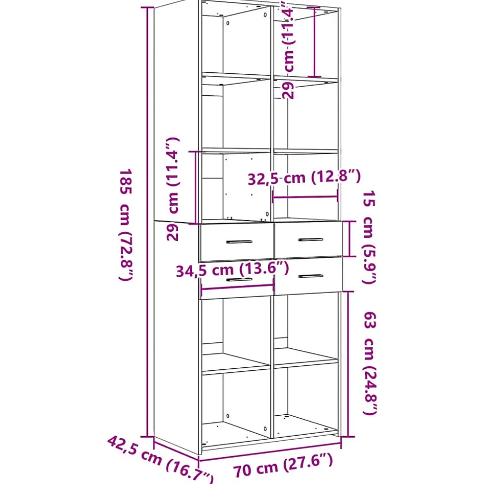 Buffet haut noir 70x42,5x185 cm bois d'ingénierie vidaXL