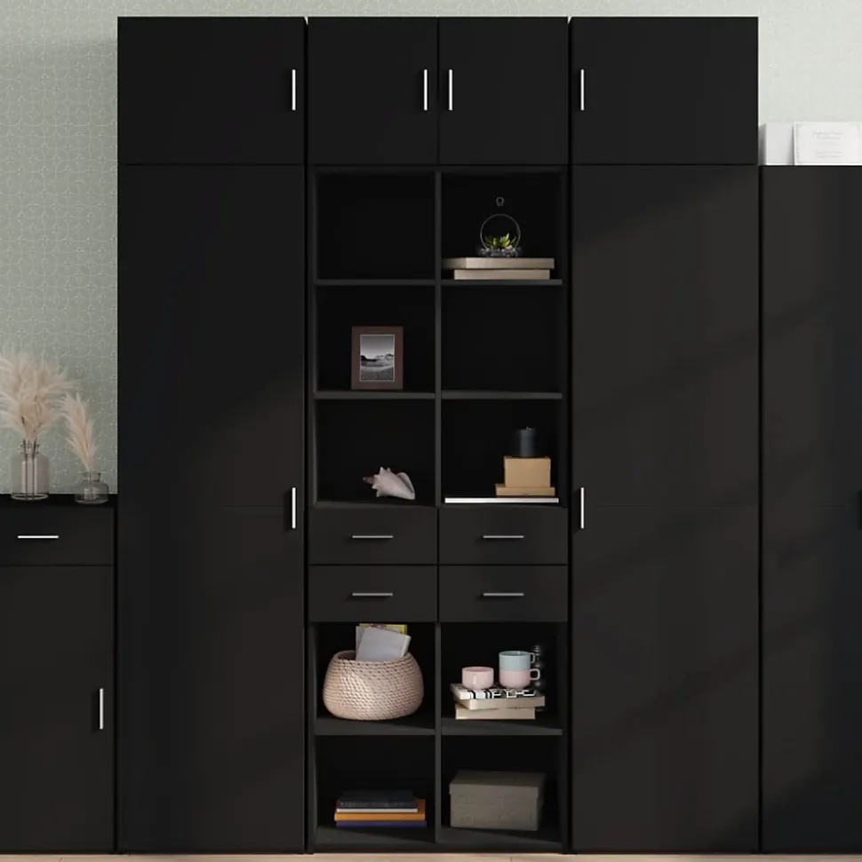 Buffet haut noir 70x42,5x185 cm bois d'ingénierie vidaXL