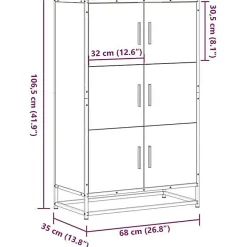 Buffet haut noir 68x35x106,5 cm bois d'ingénierie et métal vidaXL