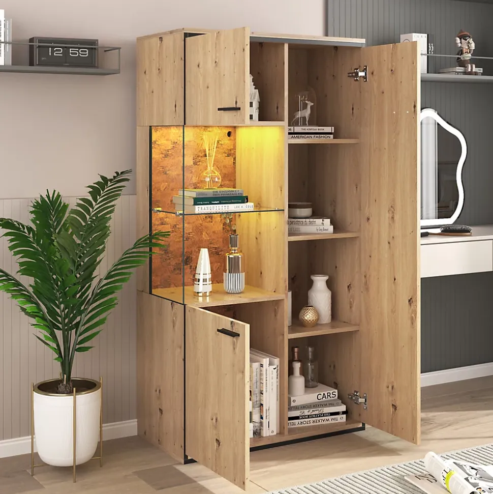 Buffet haut vitrine moderne avec éclairage LED 150Hx78Lx40Tcm