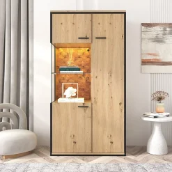 Buffet haut vitrine moderne avec éclairage LED 150Hx78Lx40Tcm