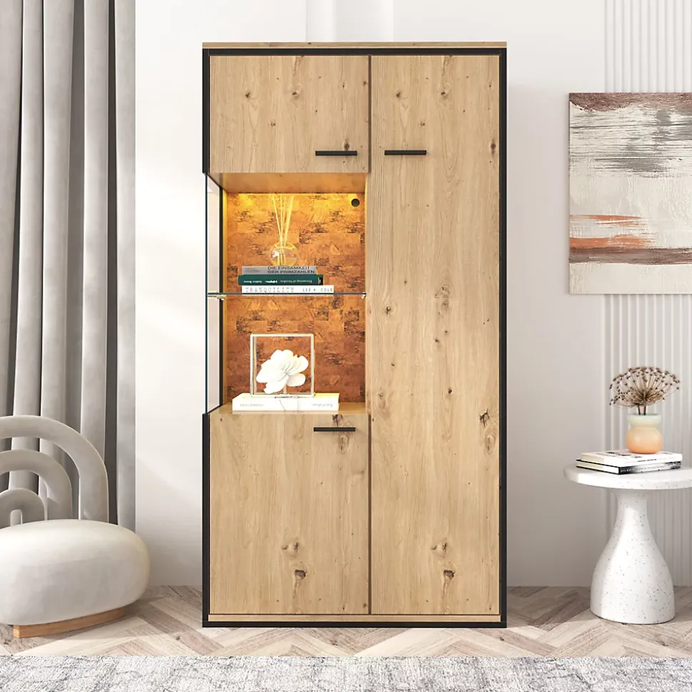 Buffet haut vitrine moderne avec éclairage LED 150Hx78Lx40Tcm
