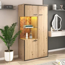 Buffet haut vitrine moderne avec éclairage LED 150Hx78Lx40Tcm