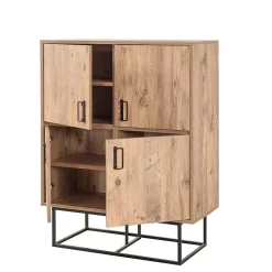 Buffet Katmandu, Buffet du salon, Commode de salon, Garde-manger de cuisine, 93x36h115 cm, Chêne et Noir