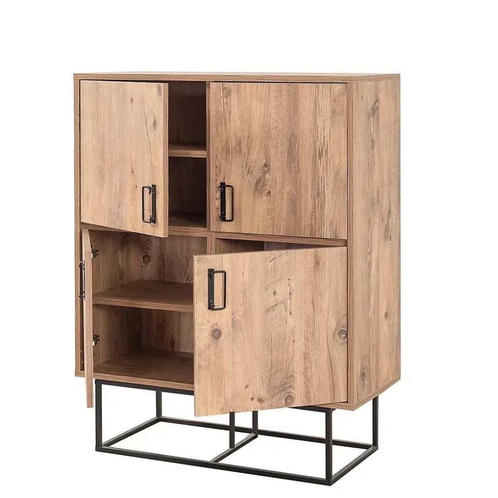 Buffet Katmandu, Buffet du salon, Commode de salon, Garde-manger de cuisine, 93x36h115 cm, Chêne et Noir